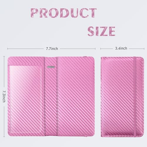 Image of Checkbook Cover for Men Women, Premium Leather Checkbook Holder with RFID Blocking and Built in Clear Plastic Divider for Personal and Business Checks (Pink Carbon)