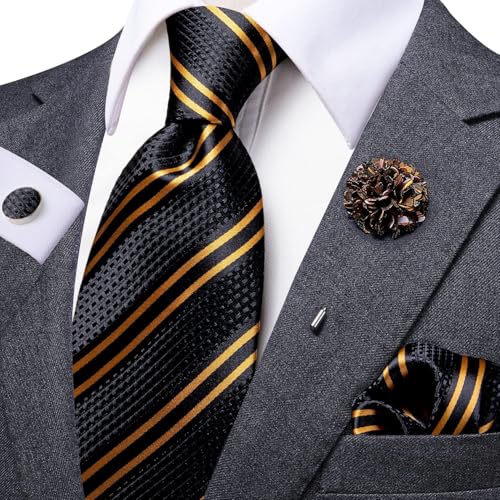 Image of Dubulle Mens Tie and Lapel Pin Paisley Striped Floral Necktie for Men Pocket Square Cufflinks 4PCS Set Wedding Party