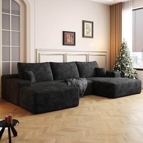Image of 96 inch Sectional Couches for Living Room Cloud Couch Sofa with L-Shape Upholstered Boneless Couchs Modern Modular Sectional Couch with Chaise