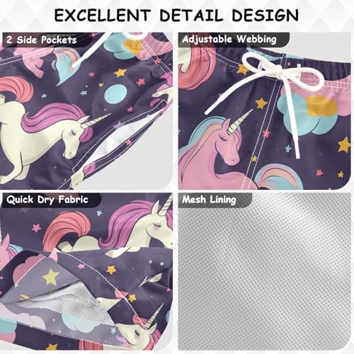 Pigsaly Boys Swim Trunks Yellow Star Unicorns Boys Board Shorts Swimsuit Swimwear Summer Bathing Suit 3T3