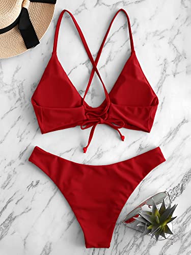 Image of ZAFUL Women's Tie Back Padded High Cut Bralette Bikini Set Two Piece Swimsuit