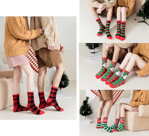 Gilbins 12 Pairs Mens Christmas Holiday Fuzzy Socks with Grips Non Slip Skid Slipper Fluffy Hospital Winter Crew Sleep Socks4
