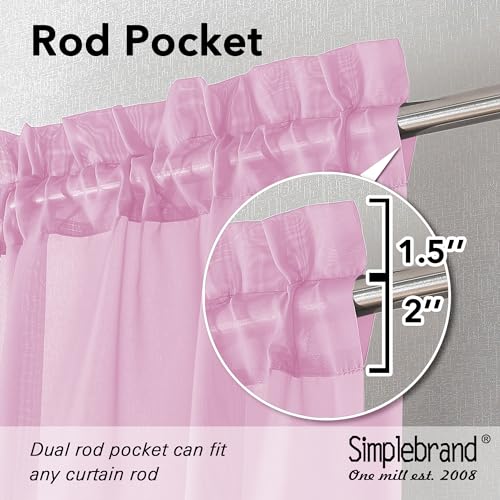 Image of Simplebrand Pink Short Sheer Curtains 45 Inch Length for Small Windows, Rod Pocket 2 Panels Set Solid Voile Drapes Window Sheer Curtains for Bedroom Bathroom Kids Room Kitchen, 42x45 Inch, 2pcs