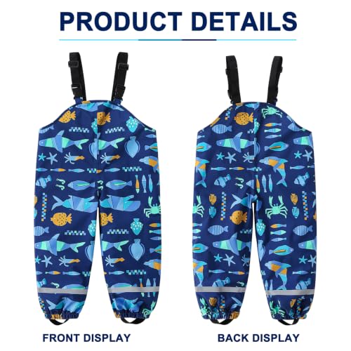 Image of Toddlers Waterproof Rain Bib Pants, Boys Girls Rain Pants Kids Cartoon Rain Trousers Lightweight Mud Pants Rainwear