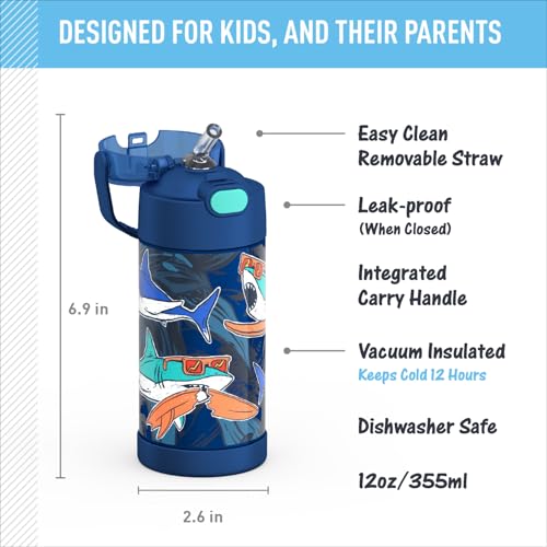 Image of THERMOS FUNTAINER Water Bottle with Straw, 12oz, Surfin Sharks