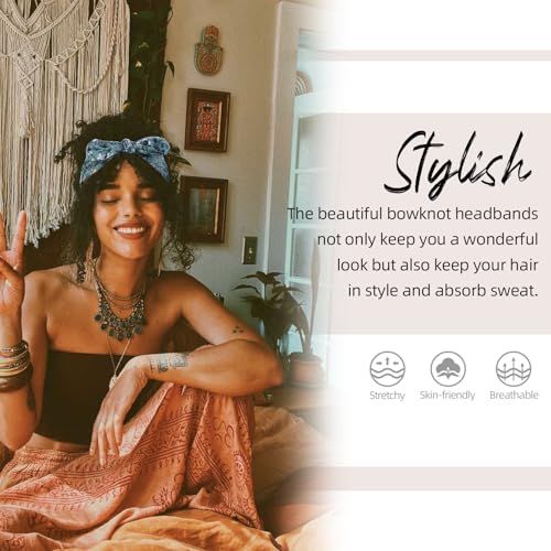Image of Huachi 12 Pack Bow Headbands for Women Headwraps Hair Band Knotted Headband Rabbit Ears Stretchy Turban Head Wraps Fashion Head band Sport Cute Hair Accessories (Bohemian colors)