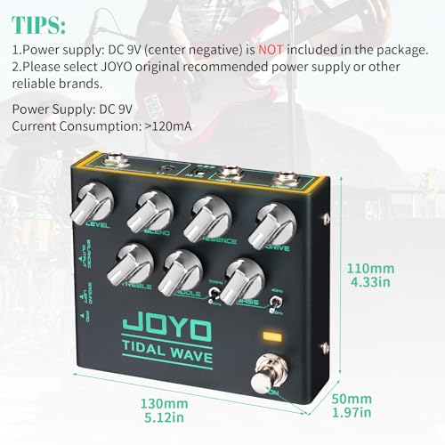 Image of JOYO Bass Preamp & DI Guitar Pedal, Blend Control with MID SHIFT /BASS SHIFT EQ, Drive & Presence, XLR DI Out & Cab Sim, Bypass (TIDAL WAVE R-30)