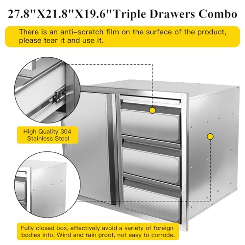 Outdoor Kitchen Drawer Combo, BBQ Access Trash Drawer Combo with Stainless Steel, Outdoor Kitchen for BBQ Island, Grilling Station, Outside Cabinet (28" W x 19.6“D x 20.1" H)（Right Drawer） - Thumbnail 5