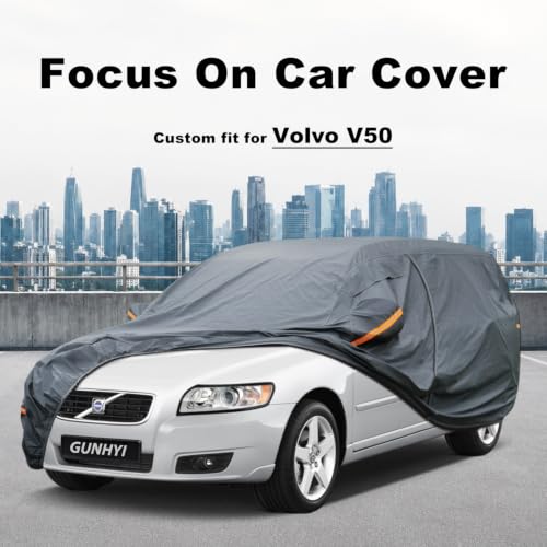 Image of GUNHYI Premium Car Cover Custom Fit Volvo V50, 16 Layers Heavy Duty Car Cover Waterproof All Weather with Zipper Door for Sun Rain Snow Dust Uv Protection