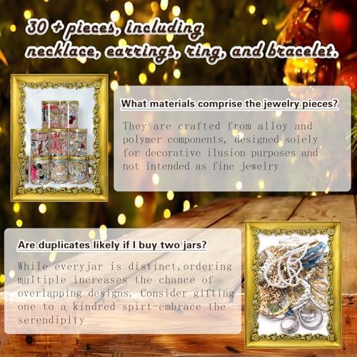 Fashion Mystery Jewelry Jar Set, 30+ elementów, mieszana niespodzianka, zestaw na biżuterię dla kobiet, zestaw prezentowy, w tym naszyjnik, kolczyki, pierścionek i bransoletka, wyjątkowy prezent