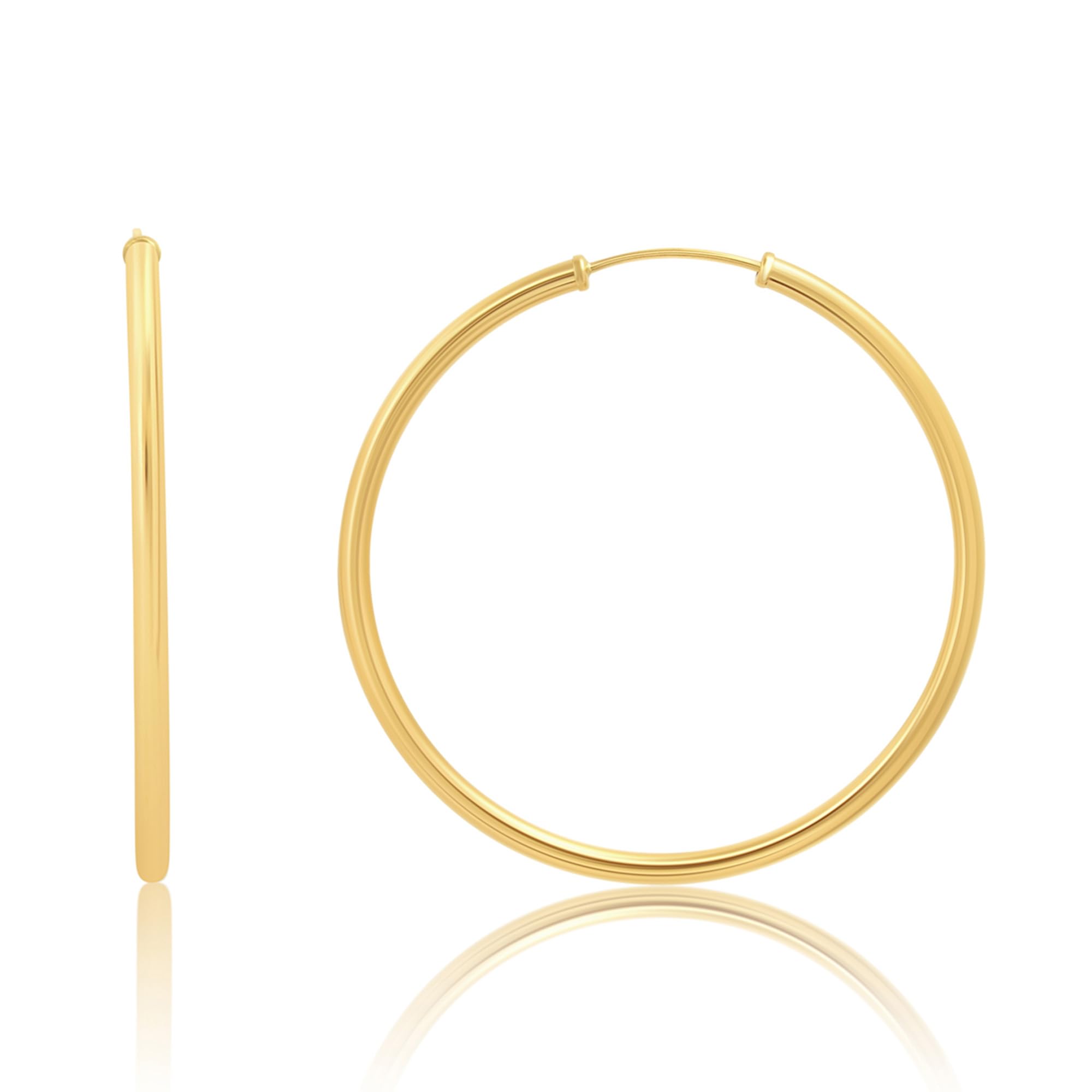 14k Gold Hoop Earrings for Women 2mm Tube Yellow Gold Hoops Earrings Flex Continuous Hoops by Max Stone