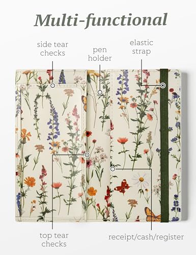 Image of Yarnic Checkbook Cover for Personal Checkbook Holder with Pen Holder & Built-in Clear Plastic Divider for Duplicate Checks (Floral Butterfly)