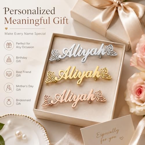 Image of Custom Name Lapel Pin Personalized Script Brooch for Women Men, Customizable Name Badge Elegant Cursive Letter Pin, Minimalist Jewelry Gift for Wedding Birthday Anniversary