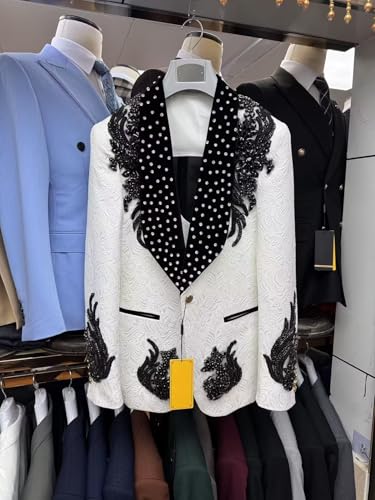 3 Piece Mens Suit Luxury Rhinestones White Jacquard Slim Fit Formal Tuxedo Dress with Jacket Vest Pants2
