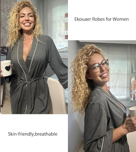 Image of Ekouaer Women Robes Knee Length Kimono Bathrobe Lightweight Soft Sleepwear