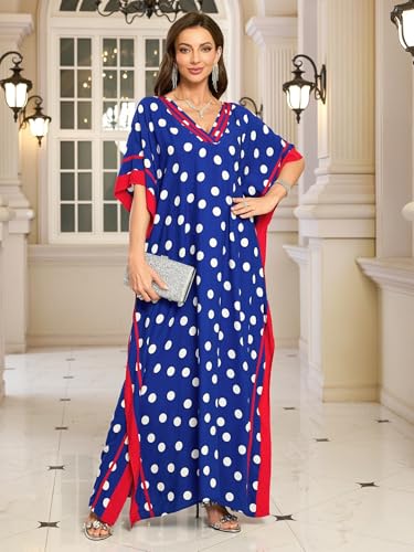 Image of KECVOT Kaftan Dresses for Women V-Neck Print Swimsuit Cover Up Plus Size Beach Caftan Lounge Dress
