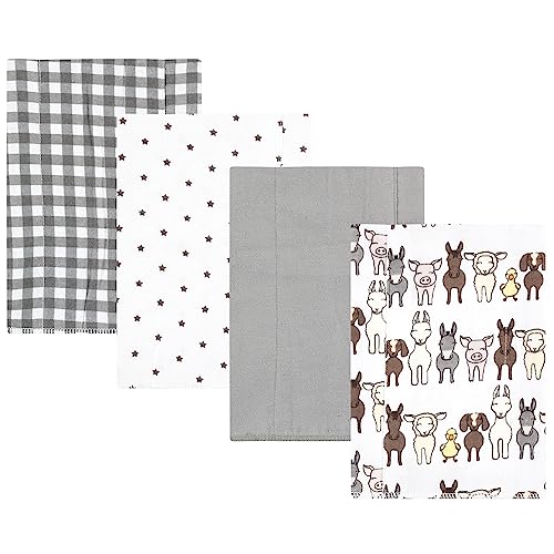 Hudson Baby Unisex Baby Cotton Flannel Burp Cloths 4-Pack, Farm F...