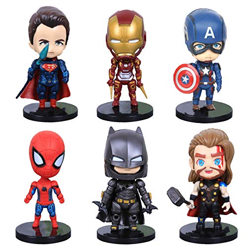6 Pcs Superhero Action Figures Sets of Batman, Superman, Spiderman, Thor, Ironman, Captain America,PVC Figure Toy DollsSuper Hero Cake Toppers-1