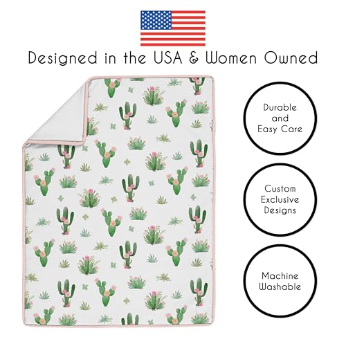 Image of Sweet Jojo Designs 4-Piece Baby Crib Bedding Set (Cactus Boho Floral) for Girls, Infants /Nursery incl. Blanket, Fitted Sheet, Skirt, Diaper Stacker (Shabby Chic, Bohemian, Farmhouse, Flower, Desert)