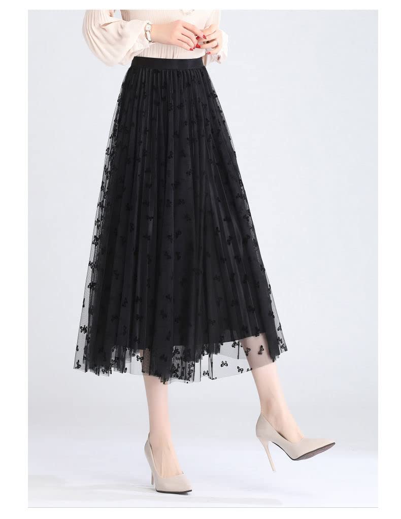 Jupe plissée Femmes Réversibles Jupe Arc Floquée À La Taille Haute Taille Une Jupe Plissée De Fil