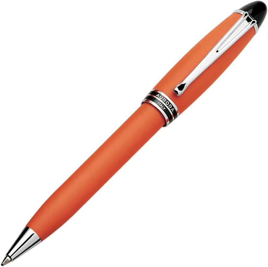 Aurora Lobster-Orange Mat Velvet Resin Ballpoint Pen, Black Lacquer Ring, Chrome Plated Trims (B30-OP)