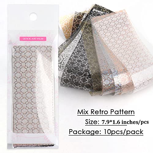 Flower Nail Art Stickers Lace Nail Foil Transfer Decal Whiet Black Gold Sliver Lace Floral Nail Art Foil Transfer Design Nail Art Decoration Supplies For Women Girls Manicure Decor (Style 1) #TOP4