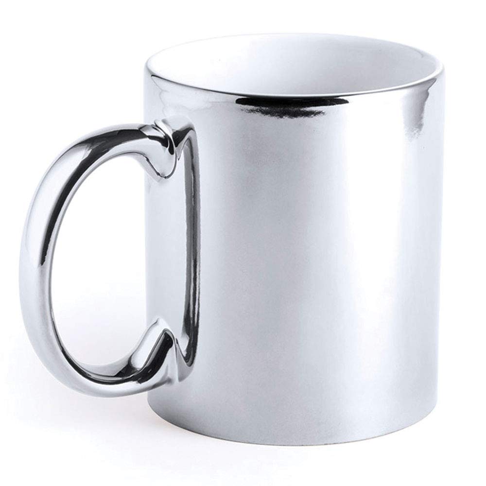 eBuyGB Metallic Large 350ml Ceramic Tea Coffee Mugs (Silver)