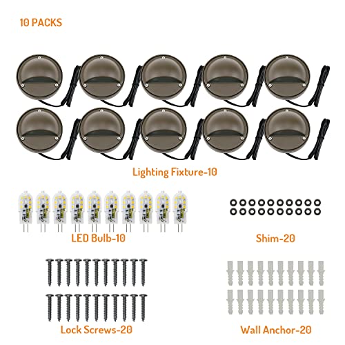 2W Led Deck Lights Landscape Lighting Landscape Lights Low Voltage Outdoor Deck Lighting Replaceable G4 Led Bulb 3000K Aluminum Housing For Stair, Pathway,Walkway,Deck,Garden Bronze, Pack Of 10 #TOP6