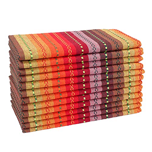 Hausattire Reusable Napkins Cloth Washable 100% Cotton Salsa Stripe 18x18 Inch Dinner Napkins|Table Napkins for Spring Easter Basket Decor|Set of 12 Cloth Napkins for Home Banquet Wedding |Red Multi