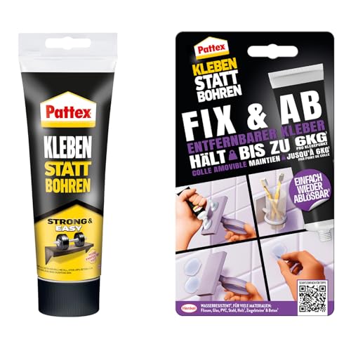 Pattex Juego de adhesivos de montaje para pegar en lugar de taladrar, 250 g, fuerte y fácil, para pegar y pegar transparentes en lugar de taladrar Fix & A partir de 44 g, el adhesivo de fuerza soporta