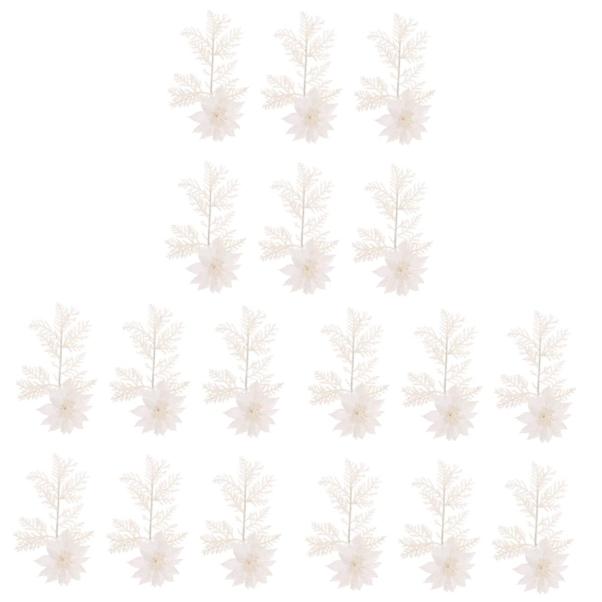 Kisangel 18 Piezas Flor De Navidad Flores En Arbol Cinta Navidad Árboles De Decoración Flores De Nochebuena Decorativas Falso Poinsettia Rociar Hojas De Helecho