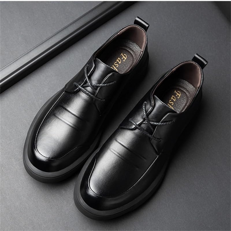 Men's British Business Dress Shoes Fashion Black Slip-on Rubber Casual Round Toe Leather Shoes Wear-Resistant Comfortable Soft Sole Flat Heel Shoes for Men2
