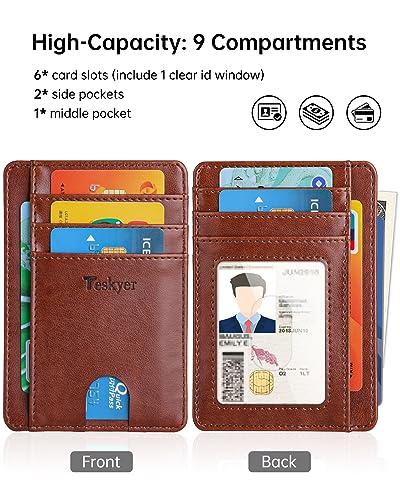 Image of Teskyer Slim Minimalist Wallet for Men, RFID Front Pocket Card Holder | Ultra Slim Front Pocket Design, 8 Card Slots, RFID Protection, Smooth Faux Leather for Everyday Carry