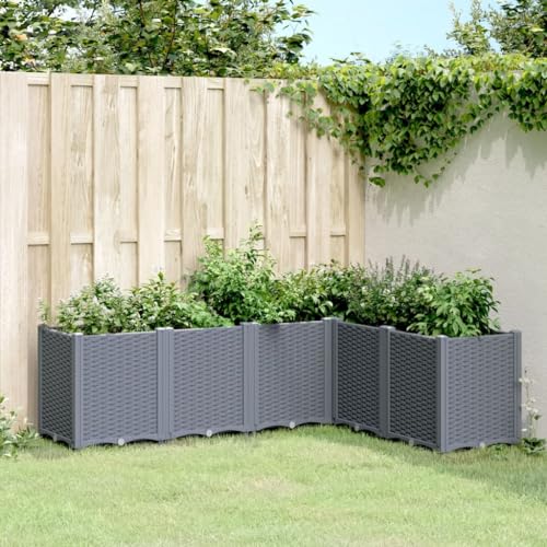 Homgoday Jardinera PP Gris 160x120x53 cm, Jardinera Macetero Recipiente Flores Plantas Soporte Jardín Patio Terraza Balcón Decoración Adornos