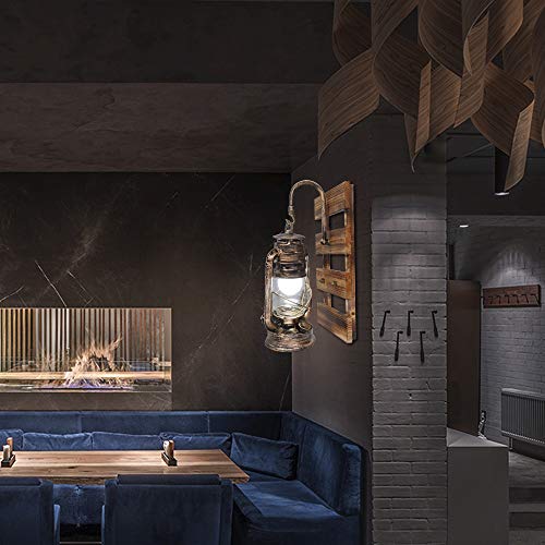 BYX Vintage Wandlamp Industriële Hanglamp Glazen Lampenkap Houten Retro E27 Lantaarn Lamp Binnen Kerosine Wandlamp… - Afbeelding 8