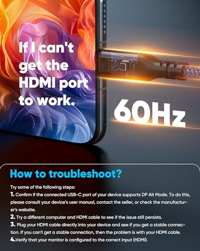 Image of Highwings USB C to HDMI Cable 6FT(4K@60Hz), High Speed Type C to HDMI 2.0 Braided Cord, Thunderbolt 3 /4 /5 Compatible with iPhone 16 /15 Series, MacBook Pro /Air, iPad, Surface, Galaxy, XPS