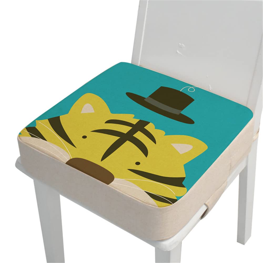 Chickwin Toddler Baby Booster Seat, Kid Infant Dining Chair Pads Washable Chair Increasing Cushion Child Dismountable Portable Travel Cushion with 2 Adjustable Straps (Tiger,40x40x10cm)