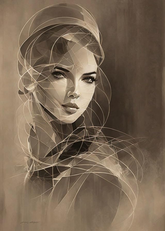 Affiches sur toile croquis fille portrait décoration murale salon 58x90cm