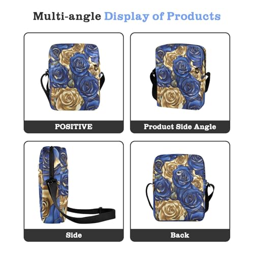 Blue and Gold Rose mens messenger bag Small Crossbody Bag For Women Casual Purse Adjustable Strap for School Travel4