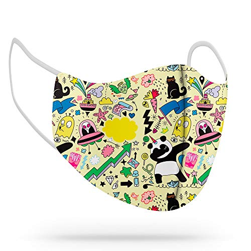 Máscara de Proteção Facial Personalizada Estampada Tecido Reutilizável Lavável Alien Panda Tamanho:Ú