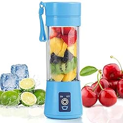 Mini Frullatore Portatile,Frullatore per Smoothie Frutta di Dimensioni Personali,Frullatore Tritatutto,3D Sei Lame 380ML USB Ricaricabile Spremiagrumi Elettrico Mixer Per Casa Viaggi Bambino (Blue)