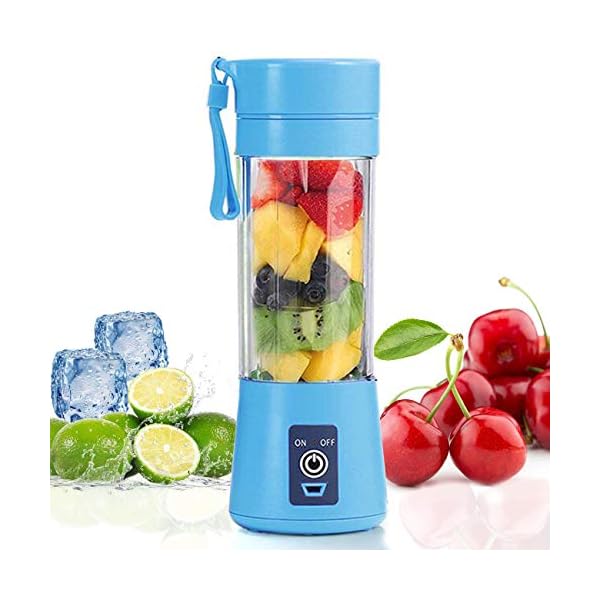Topspitgo Smoothiemaker, persoonlijke mixer en blender met 6 roestvrijstalen mesbladen, sapcentrifuge, usb-oplaadbaar en met 380 ml capaciteit, geschikt voor gezinnen, kamperen en sporten