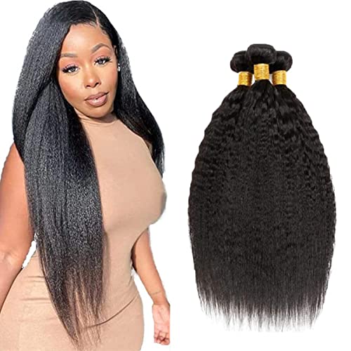 Yaki Straight Bundles Black Brazilian Remy Hair Bundle Hair Extensions 100G/Bundle Human Hair 3 Bundle Grade 8A 100% Unprocessed Virgin Hair Bundle 12 14 16 Inch