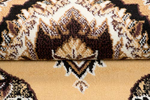 TAPISO Bali Teppich Kurzflor Klassisch Floral Ornament Medaillon Design Beige Gelb Bordüre Orientteppich Wohnzimmer… – Bild 5