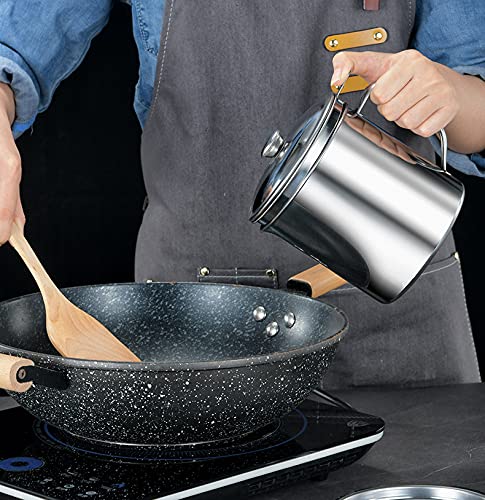 Bacon Grease Container With Strainer 1.25 L / 42 Oz Stainless Steel Cooking Oil Keeper With Lid And Easy-Grip Handle Suitable For Storing Frying Oil And Cooking Grease #TOP5
