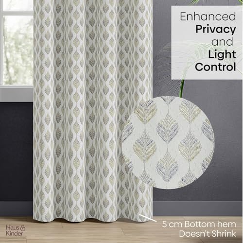 Image of haus & kinder Jacquard Door Curtains 7 Feet Long Pack of 2 Door Curtains, 7 Feet Curtains for Door (Silver Leaf, Grey Floral Nature Design 130x213 CM)