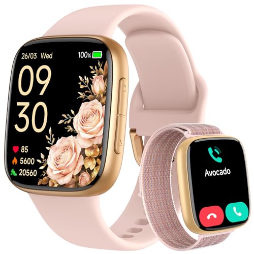 Smart Watch for Women, Answer/Make Call, 1.85' AMOLED Always-On Display Screen Smartwatch for iPhone & Android, 3ATM Waterproof Fitness Tracker with Heart Rate/Sleep/SpO2 Monitor, 100+ Sport Modes