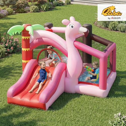Qaba Inflatable Bounce House for Kids with Slide, Ball Pool and Basketball Hoop, 4-in-1 Jumping Bouncy Castle with Blower for Indoor Outdoor Backyard Party, Pink by Qaba - Image 2