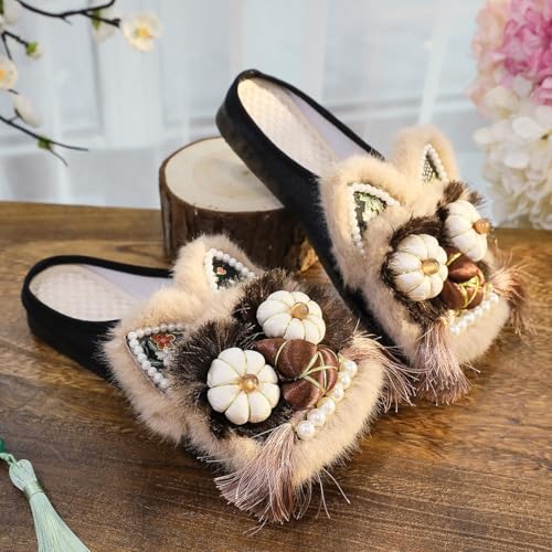 Women's flats Handmade Chinese Traditional Embroidered Tiger Shoes,Women's Cotton Folk Art Slippers,Handmade Tiger Head Shoes4