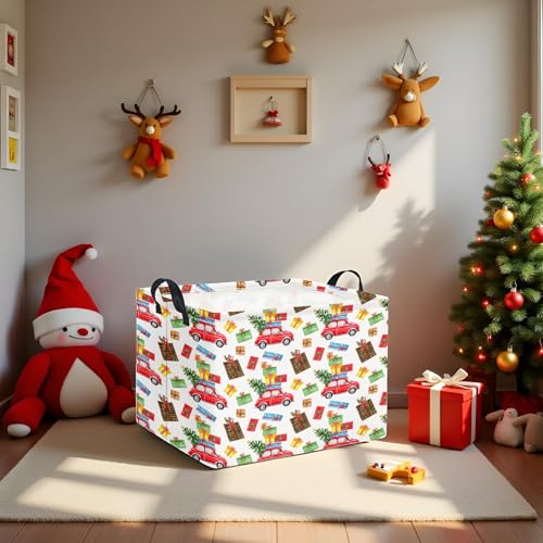Image of Rectangular Christmas Basket Trick or Treat Spooky Boo Basket with Handles for Women Girls Cute Storage Bin Organizer(Car Christmas)